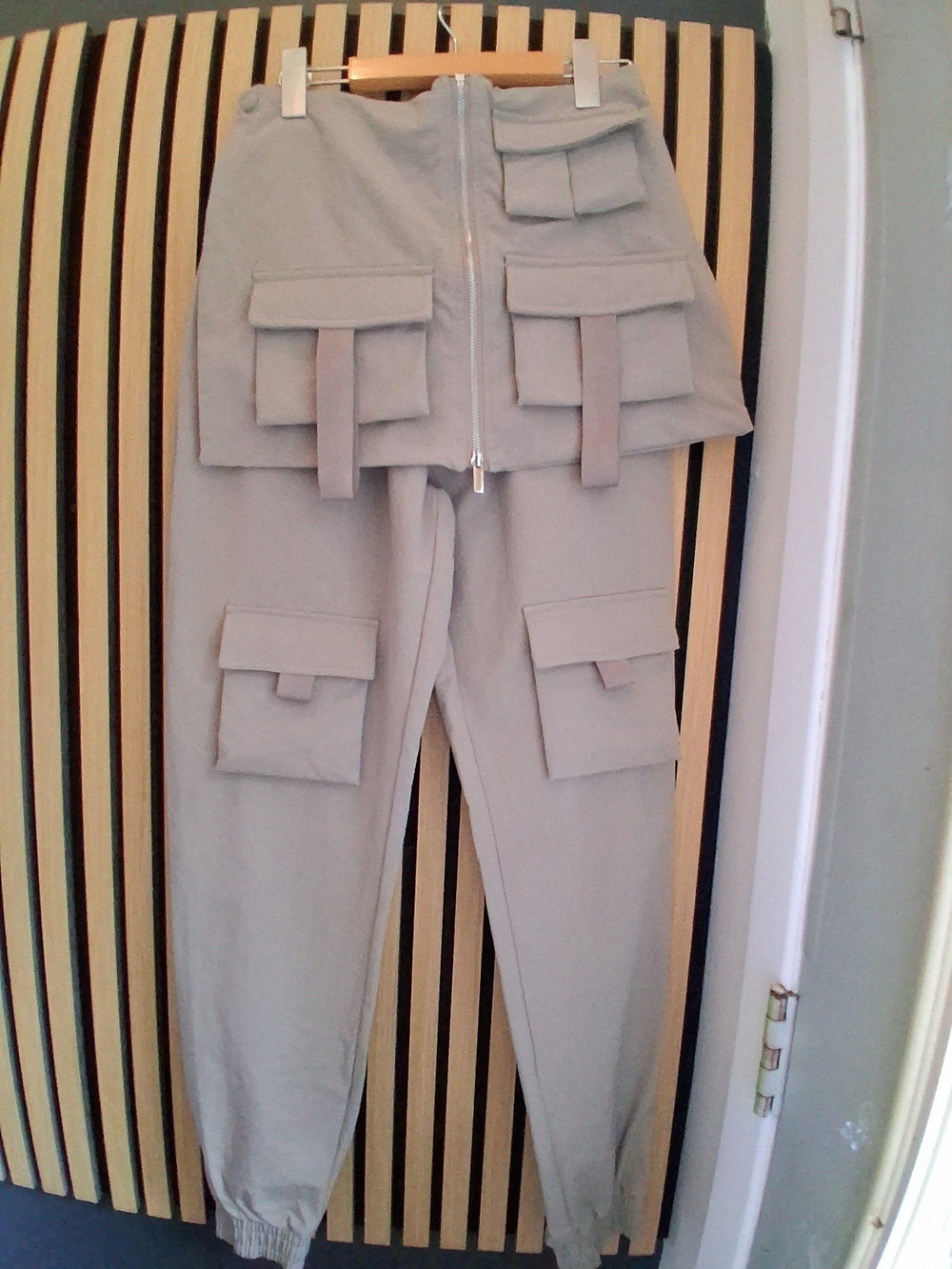 Light Gray Cargo Jogger Jumpsuit Pants
